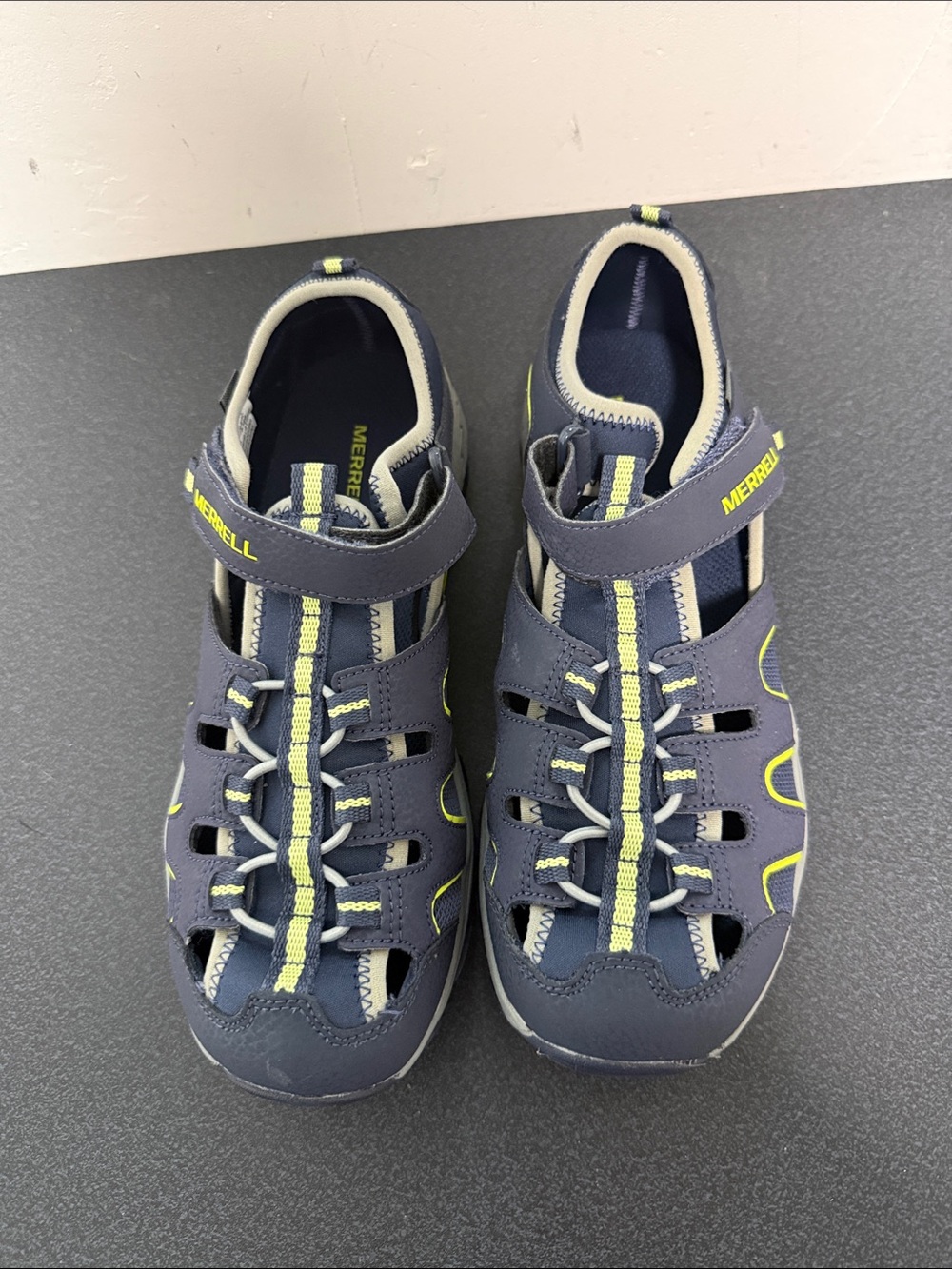 Merrell Kids Navy and Lime Sport Sandals